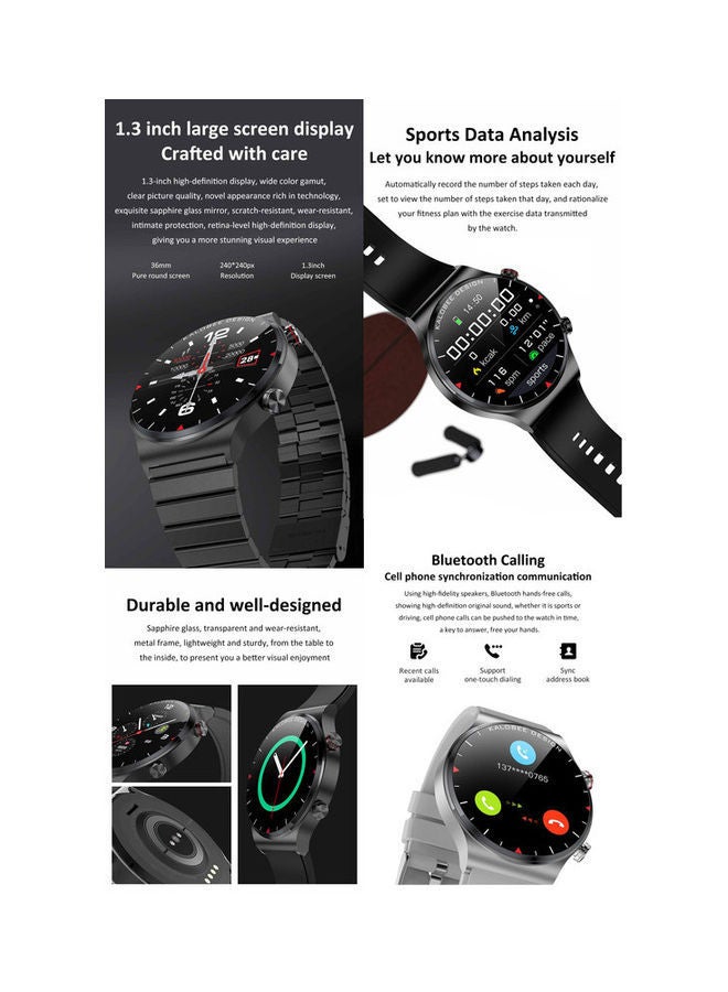 BSNL - 200 mAh SK8 Plus Bluetooth Call Touch Screen Smart Watch  46mm Stainless Steel Strap Black Steel - Image 1