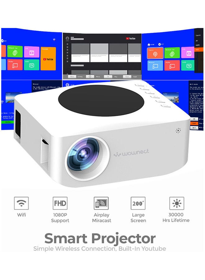 Wownect - Mini Wifi 1500 Lumens/Screen Size Upto 100Inch For Kids/Small Room Native Res 800X480P Wireless Screen Mirroring Home Theater Portable Video Projectors With Hdmi/Usb/Av PROJ-WO-71-W White - Image 1