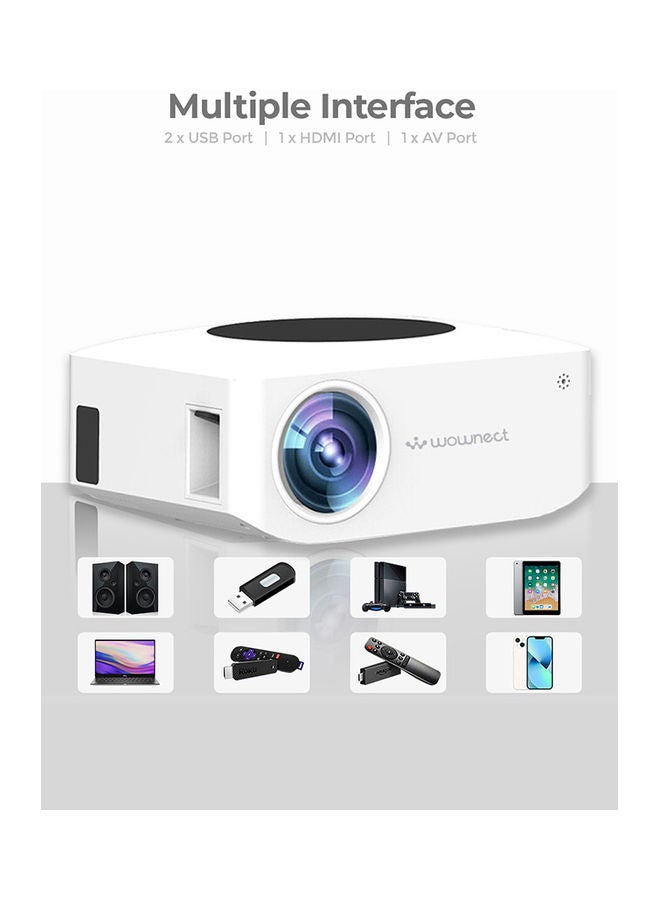 Wownect - Mini Wifi 1500 Lumens/Screen Size Upto 100Inch For Kids/Small Room Native Res 800X480P Wireless Screen Mirroring Home Theater Portable Video Projectors With Hdmi/Usb/Av PROJ-WO-71-W White - Image 1