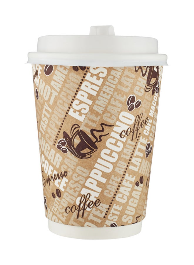 Hotpack Double Wall Cup with Lid, 12 Oz, 10 pieces Brown/White - Image 2