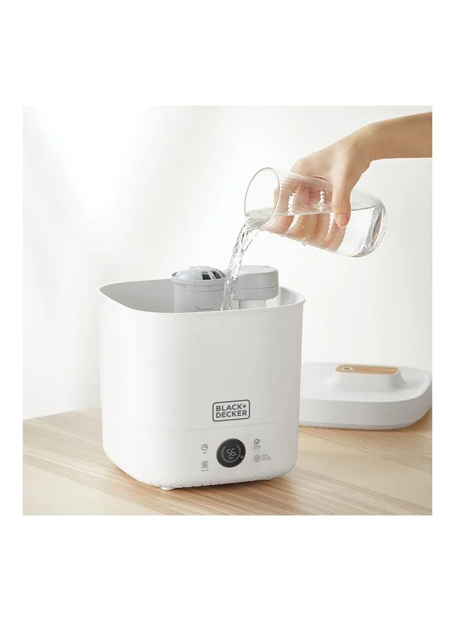 BLACK+DECKER Digital Humidifier, Capacity for Large Rooms up to 40m2, Touch Control, LED Display, Warm Mist, Auto Shutoff, Easy Clean Square Tank, Modern Wooden Finish, HM4250-B5 White
