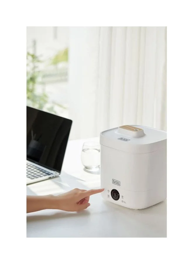 BLACK+DECKER Digital Humidifier, Capacity for Large Rooms up to 40m2, Touch Control, LED Display, Warm Mist, Auto Shutoff, Easy Clean Square Tank, Modern Wooden Finish, HM4250-B5 White