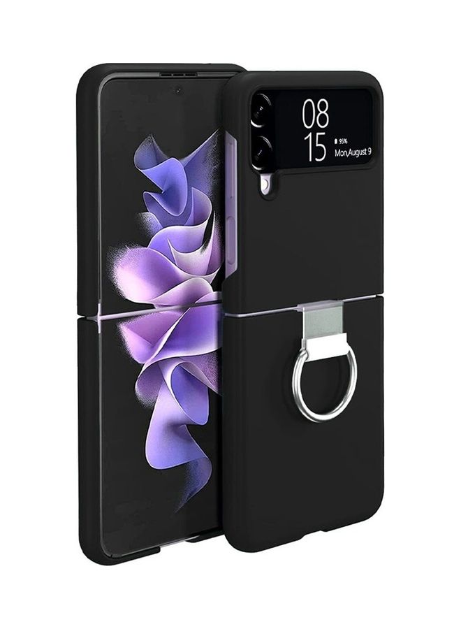 MARGOUN Samsung Galaxy Z Flip 4 Case with Ring Holder Metal Finger Grip Bracket Folding Cover Compatible with Galaxy Z Flip4 6.7 inch Black - Image 1