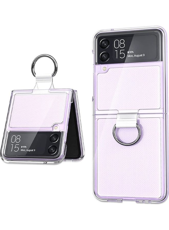 MARGOUN - Samsung Galaxy Z Flip 4 Case with Ring Holder Metal Finger Grip Bracket Folding Cover Compatible with Galaxy Z Flip4 6.7 inch Clear - Image 1