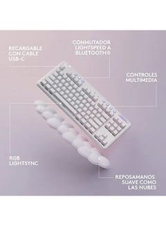 Logitech G715 Wireless Mechanical Gaming Keyboard, With Lightsync RGB, Lightspeed, GX Brown Tactile Switch, Keyboard Palm Rest, PC/Mac Compatible, English US Layout, White Mist | 920-010465  - Image 4