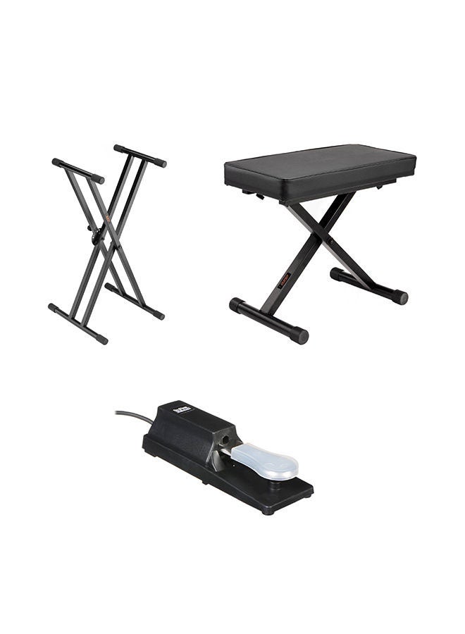 Megarya - Double X Keyboard Stand With Piano Bench And Sustain Pedal - Image 1