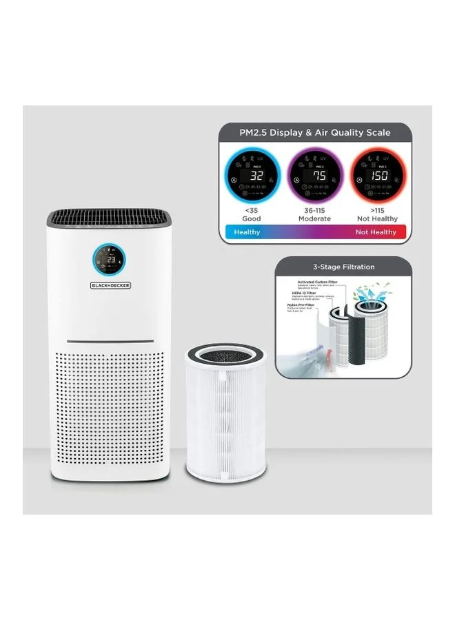 BLACK+DECKER Air Purifier High Performance For Rooms Size Upto 60m² Removes House Dust/Aerosols And Uncomfortable Smell AP3560-B5 White/Black