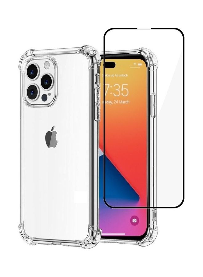 2Pack for iPhone 14 Pro Max Clear Case and Screen Protector 360 Degree Front and Back Protection Shockproof Soft TPU with Anti-Scratch Tempered Glass 6.7 inch Clear