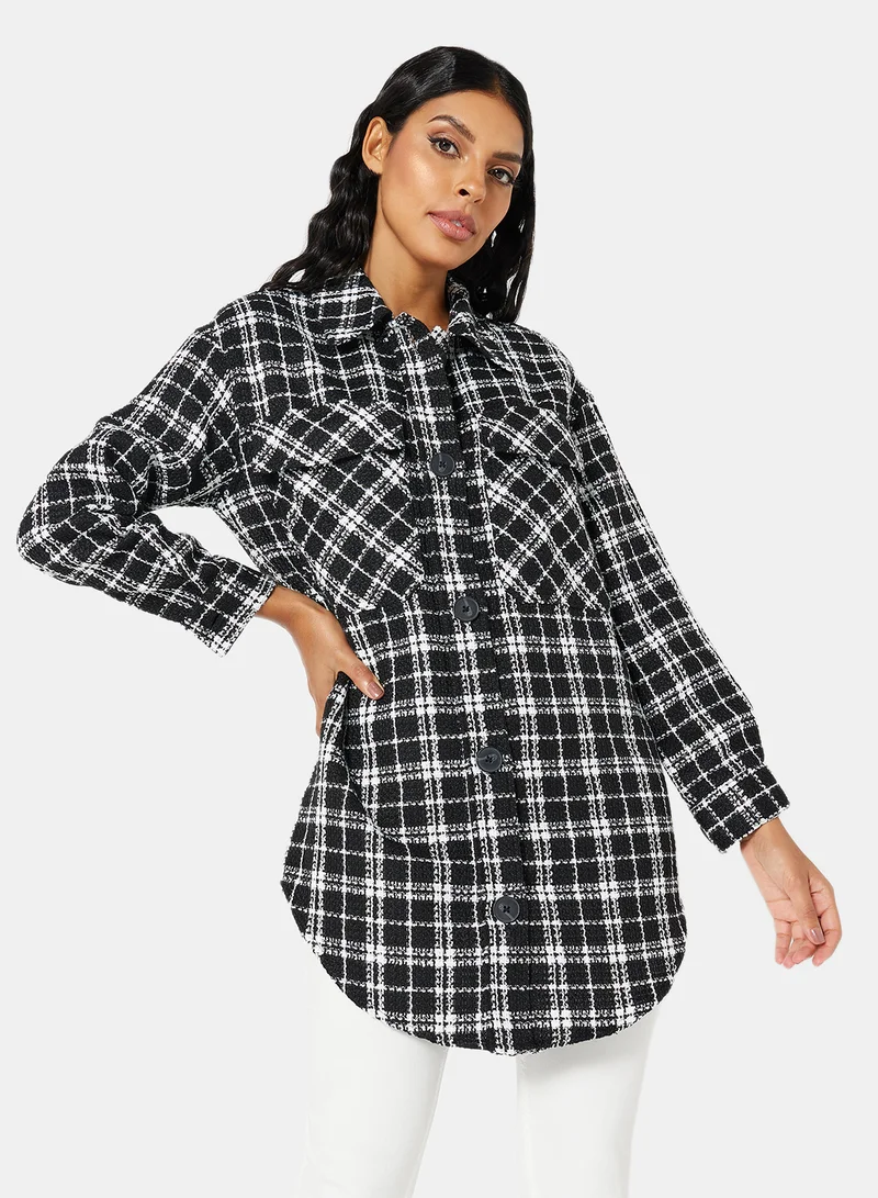 VERO MODA Checkered Longline Shirt Black
