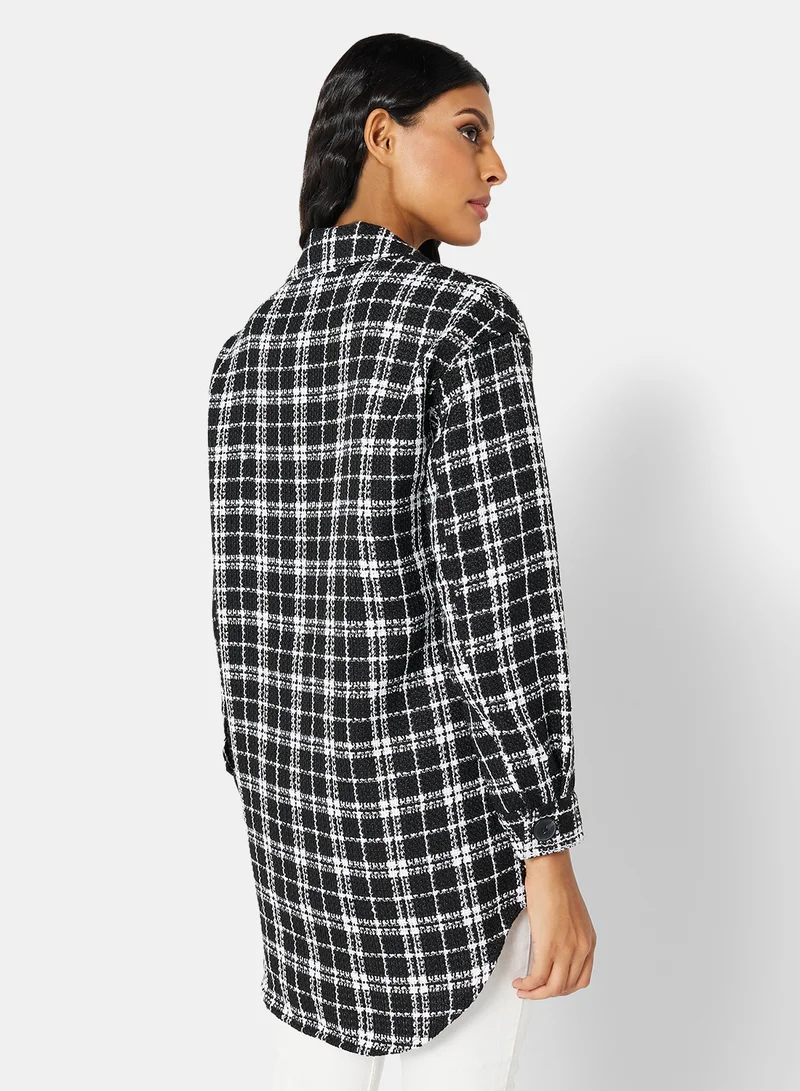 VERO MODA Checkered Longline Shirt Black