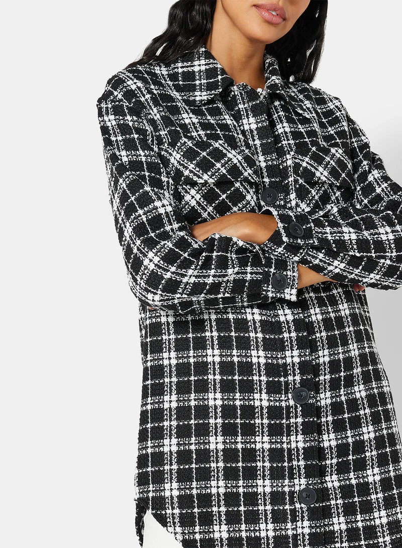 VERO MODA Checkered Longline Shirt Black