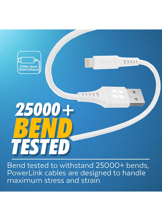 PROMATE - Ultra-Fast USB-A to Lightning Soft Silicon Cable 2M White - Image 1