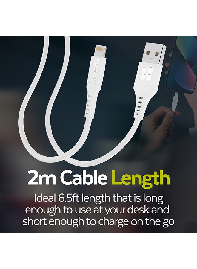 PROMATE - Ultra-Fast USB-A to Lightning Soft Silicon Cable 2M White - Image 1