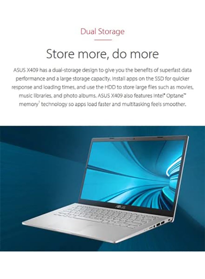 Vivobook 14 X409FA Laptop With 14-Inch Display, Core i3-10110U Processor/4GB RAM/256GB SSD/Intel UHD Graphics/Windows 10 English Transparent Silver