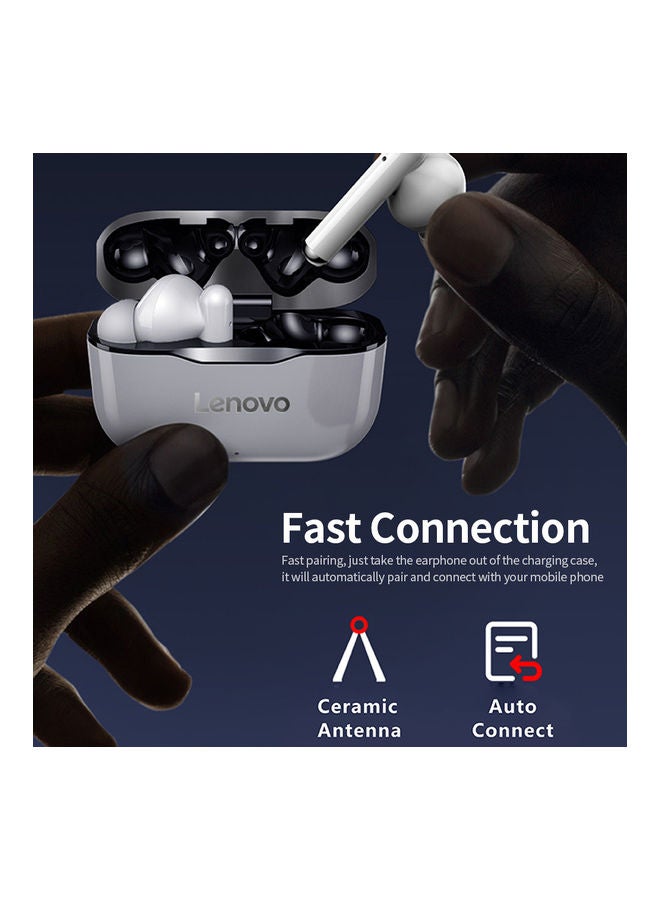 Lenovo - LP1 TWS Earbuds True Wireless BT Headphone In-Ear Sports IPX4 Waterproof With Touch Control White/Grey - Image 1