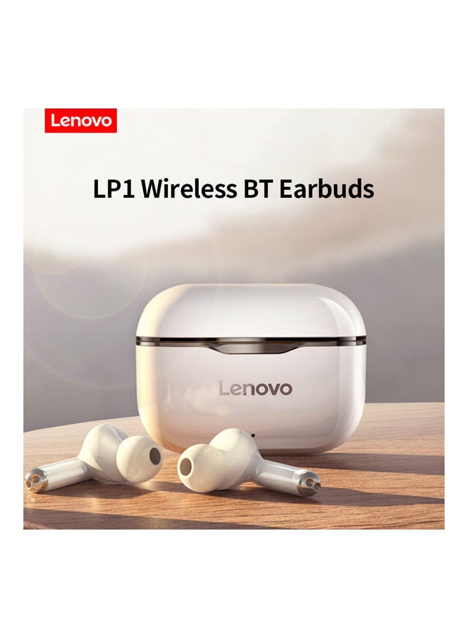 Lenovo - LP1 TWS Earbuds True Wireless BT Headphone In-Ear Sports IPX4 Waterproof With Touch Control White/Grey - Image 1