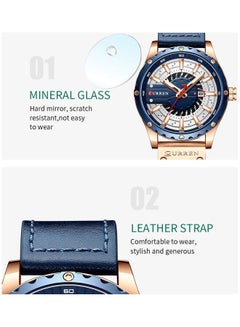 CURREN Men's Quartz Wrist Watch Leather Strap - 48 mm - Blue  - Image 5