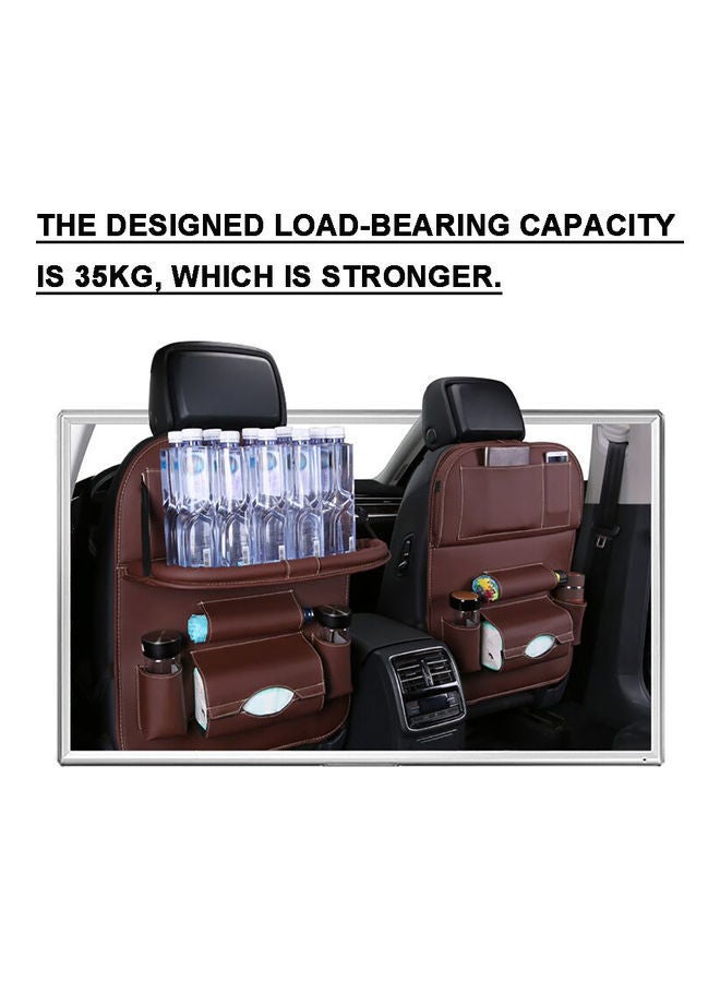 Leather Car Seat Back Storage Bag With Foldable Table Tray