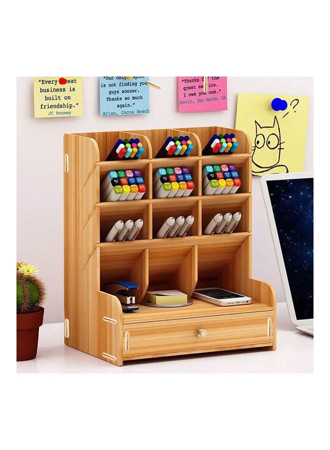 ماركة غير محددة صندوق تخزين وحامل أقلام خشبي بني  - Image 2