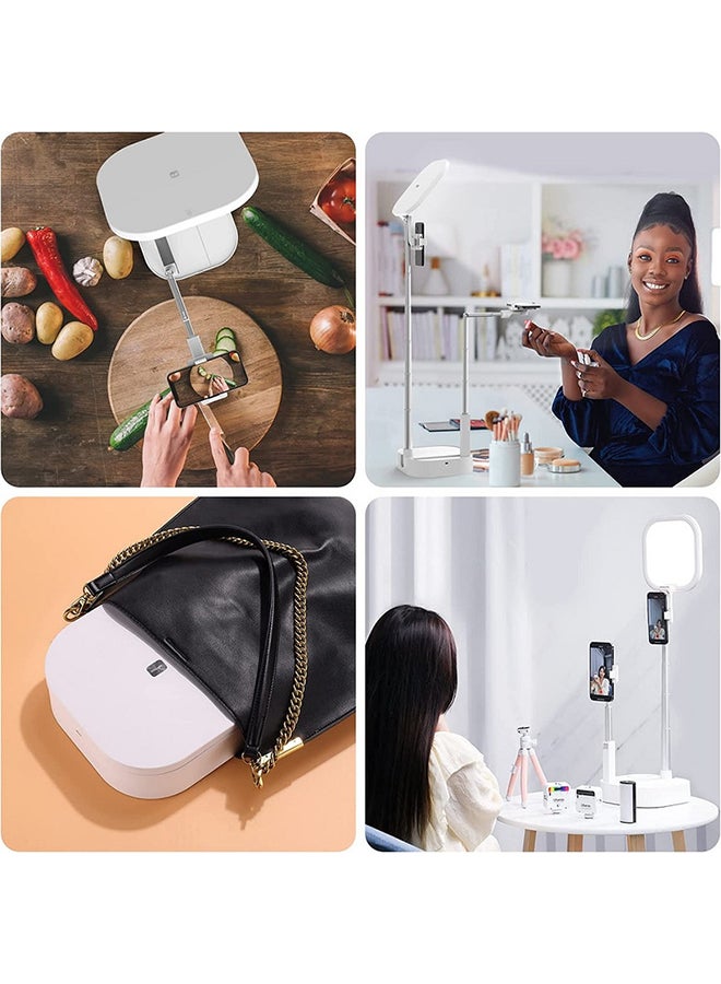 Usams - Lighting Kit, Phone Recording Stand with Light, Potable Content Creator Kit, Overhead Selfie Stand 360 Rotation with 2 Phone Holders, for YouTube/Tiktok/INS, Video/Photo, Live Streaming White - Image 1