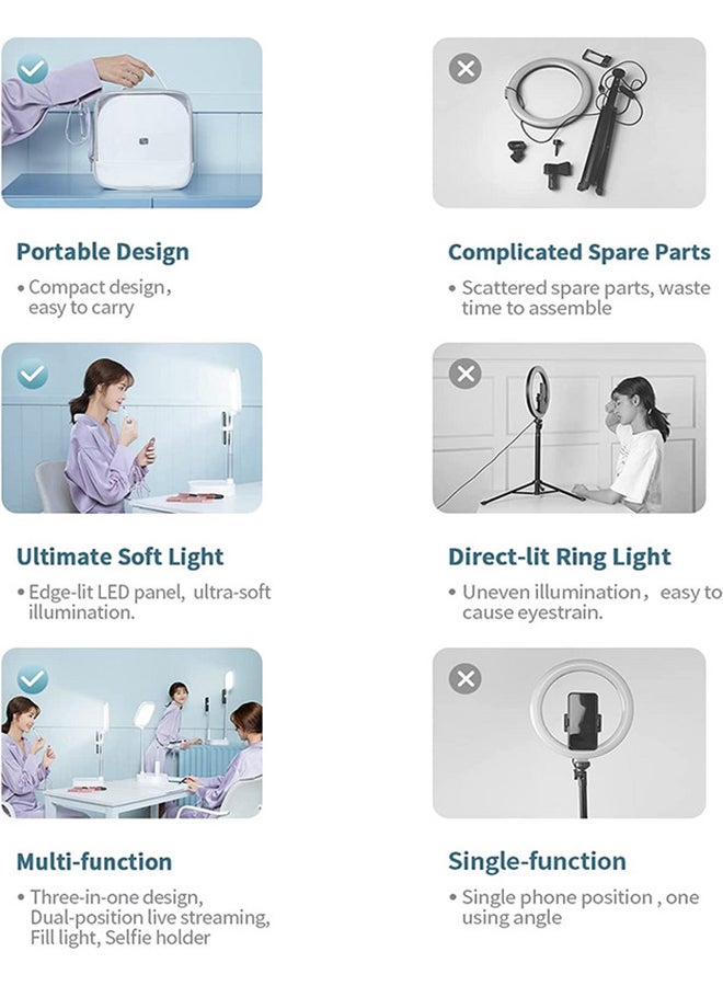 Usams - Lighting Kit, Phone Recording Stand with Light, Potable Content Creator Kit, Overhead Selfie Stand 360 Rotation with 2 Phone Holders, for YouTube/Tiktok/INS, Video/Photo, Live Streaming White - Image 1