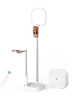Lighting Kit, Phone Recording Stand with Light, Potable Content Creator Kit, Overhead Selfie Stand 360 Rotation with 2 Phone Holders, for YouTube/Tiktok/INS, Video/Photo, Live Streaming White