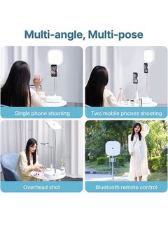 Lighting Kit, Phone Recording Stand with Light, Potable Content Creator Kit, Overhead Selfie Stand 360 Rotation with 2 Phone Holders, for YouTube/Tiktok/INS, Video/Photo, Live Streaming White - v1663911993/N52012142A_9