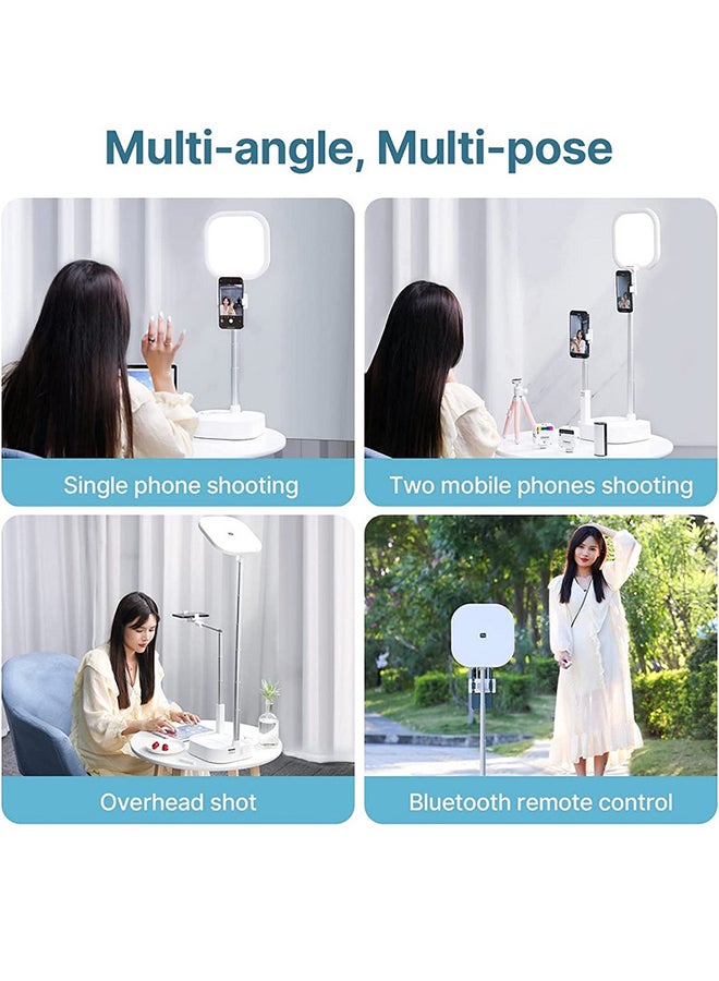 Usams - Lighting Kit, Phone Recording Stand with Light, Potable Content Creator Kit, Overhead Selfie Stand 360 Rotation with 2 Phone Holders, for YouTube/Tiktok/INS, Video/Photo, Live Streaming White - Image 1