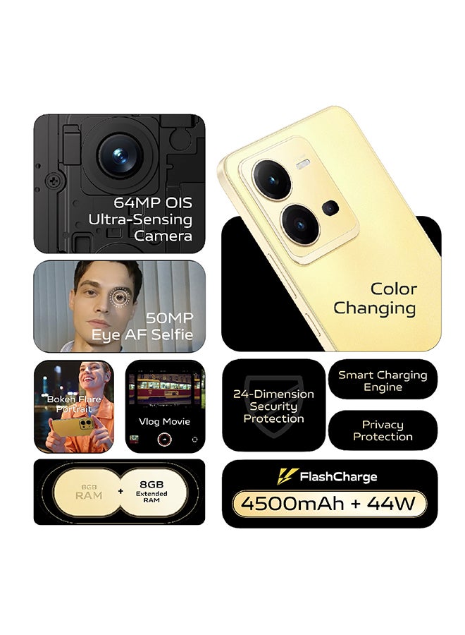 vivo V25 Dual SIM Sunrise Gold 8GB RAM 128GB 5G - Middle East Version  - Image 2