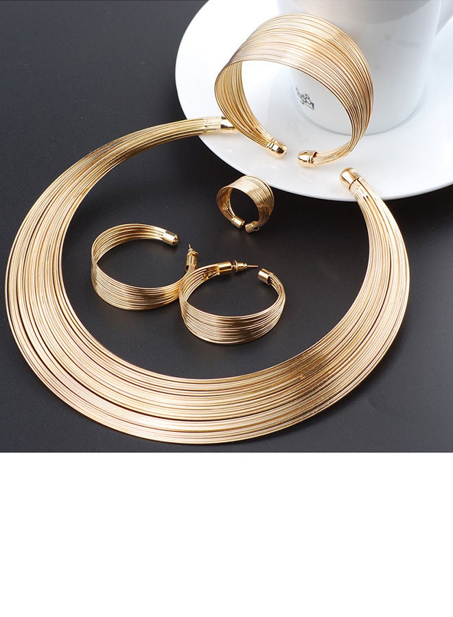 Generic - Fringe Metal Necklace, Bracelet, Ring And Earrings Jewellery Set - Image 1