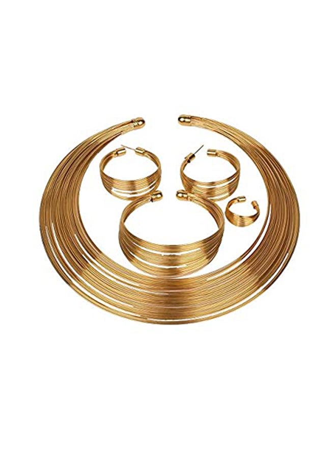 Generic - Fringe Metal Necklace, Bracelet, Ring And Earrings Jewellery Set - Image 1