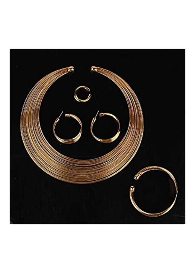 Generic - Fringe Metal Necklace, Bracelet, Ring And Earrings Jewellery Set - Image 1