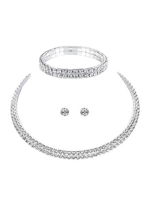 Double Row Rhinestone Inlay Jewellery Set