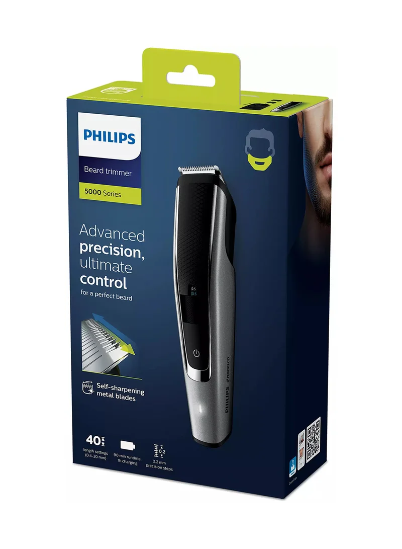 Philips Beard Trimmer BT5502/13,Lift & Trim PRO for Even Beard Styling,40 Length Settings, Maintenance-Free Blades, No Oil Required,Corded & Cordless, Battery Indicator,90min Runtime, Waterproof, Storage Pouch Included Black/Grey