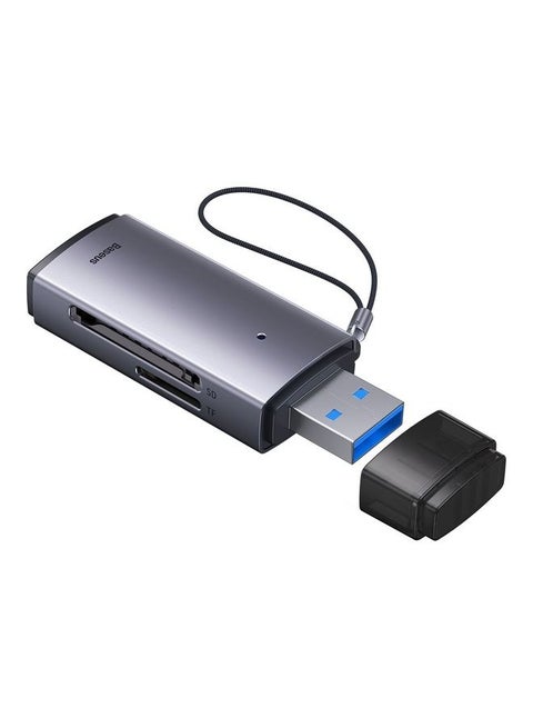 محول قارئ بطاقة SD محمول بمنفذ USB 3.0 بفتحة مزدوجة وبطاقة ذاكرة فلاش لبطاقة SD وTF ومايكرو SD وSDXC وSDHC وMMC وRS-MMC ومايكرو SDXC ومايكرو SDHC وUHS-I لأجهزة ماك والكمبيوتر وويندوز ولينكس وكروم واللابتوب لون رمادي