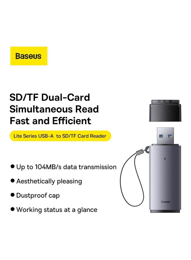 بيسوس - محول قارئ بطاقة SD محمول بمنفذ USB 3.0 بفتحة مزدوجة وبطاقة ذاكرة فلاش لبطاقة SD وTF ومايكرو SD وSDXC وSDHC وMMC وRS-MMC ومايكرو SDXC ومايكرو SDHC وUHS-I لأجهزة ماك والكمبيوتر وويندوز ولينكس وكروم واللابتوب لون رمادي - Image 1
