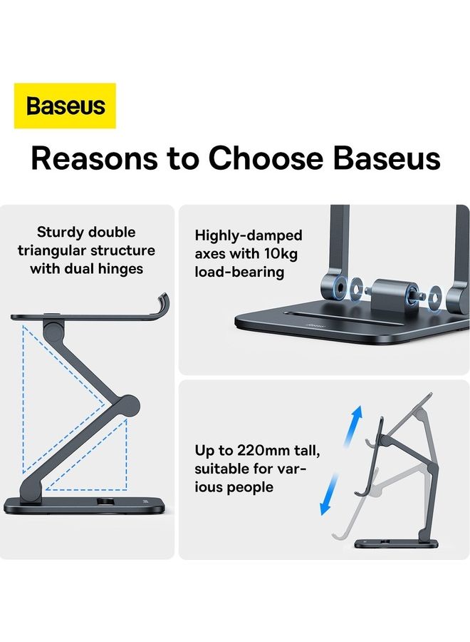 Baseus Tablet Stand Adjustable & Foldable, Premium Metal Tablet Holder for Desk, Compatible with iPad Pro/Air/Mini, Galaxy Tab, Surface Pro, Kindle Fire iPhone 14 Pro/Pro Max, Samsung Galaxy, Xiaomi, Huawei up to 13" Grey  - Image 3