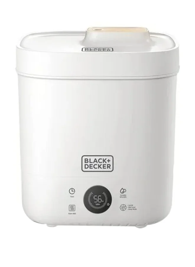 BLACK+DECKER Digital Humidifier, Capacity for Large Rooms up to 40m2, Touch Control, LED Display, Warm Mist, Auto Shutoff, Easy Clean Square Tank, Modern Wooden Finish, HM4250-B5 White