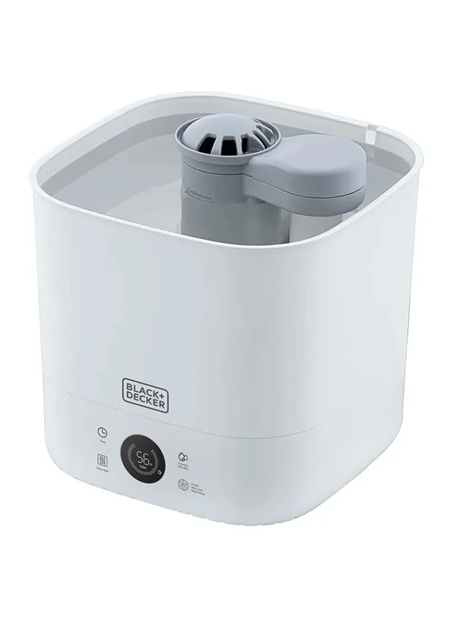 BLACK+DECKER Digital Humidifier, Capacity for Large Rooms up to 40m2, Touch Control, LED Display, Warm Mist, Auto Shutoff, Easy Clean Square Tank, Modern Wooden Finish, HM4250-B5 White