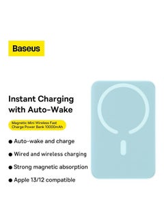 Baseus 10000 mAh MagSafe Portable Charger, Wireless Magnetic Power Bank with 20W PD Type-C Cable, Slim Compact Battery Pack for iPhone 16/16 Pro/16 Pro Max, iPhone 15/14/13/12 Series, Fast Charging MagSafe-Compatible Charger for All Wireless Devices Blue  - Image 2