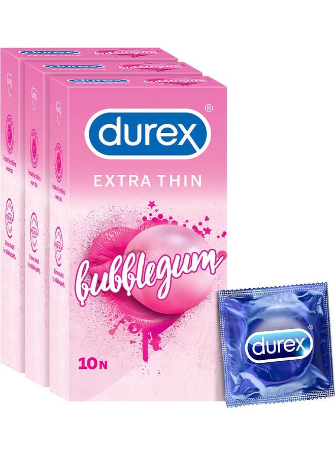 Durex Pack Of 3 Boxes Extra Thin Bubblegum Flavoured Condoms For Men  - Image 1