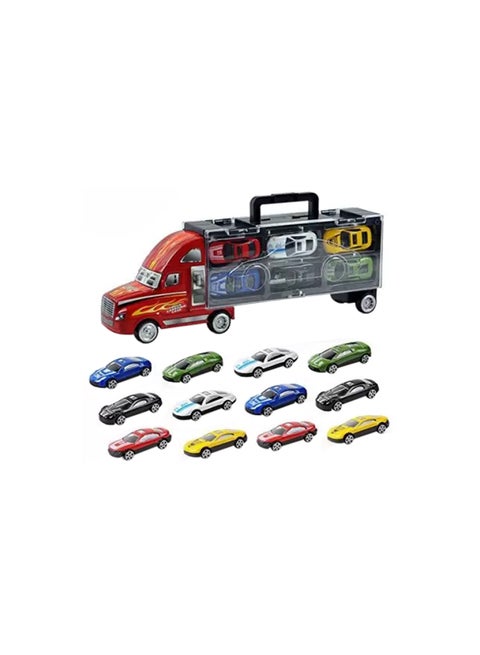 12-Piece Alloy Model Portable Lightweight Durable Container Simulation Car Toy Set - Assorted Colours