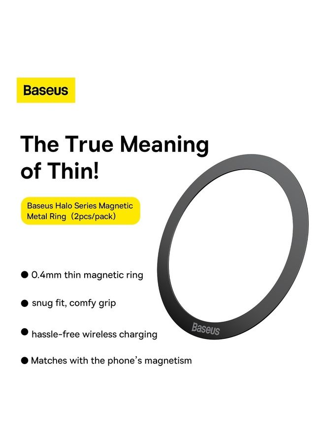 Baseus - 2 Pieces Halo Series Magnetic Metal Ring Ultra Thin Compatible with MagSafe, Qi-Enabled Devices Compatible for iPhone 14/14 Pro/13/13 Pro/13 Mini/13 Pro Max/12 and Andriod Wireless Charging Devices Black - Image 1