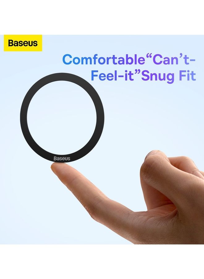 Baseus - 2 Pieces Halo Series Magnetic Metal Ring Ultra Thin Compatible with MagSafe, Qi-Enabled Devices Compatible for iPhone 14/14 Pro/13/13 Pro/13 Mini/13 Pro Max/12 and Andriod Wireless Charging Devices Black - Image 1