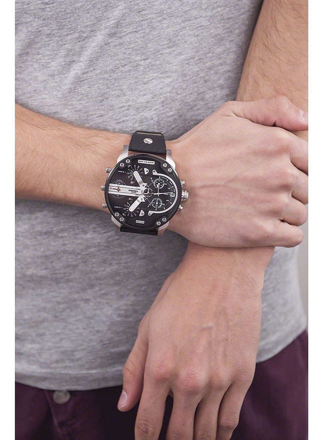 DIESEL Men's Mr. Daddy 2.0 Round Shape Leather Band Chronograph Wrist Watch 57 mm - Black - DZ7313 - Image 4