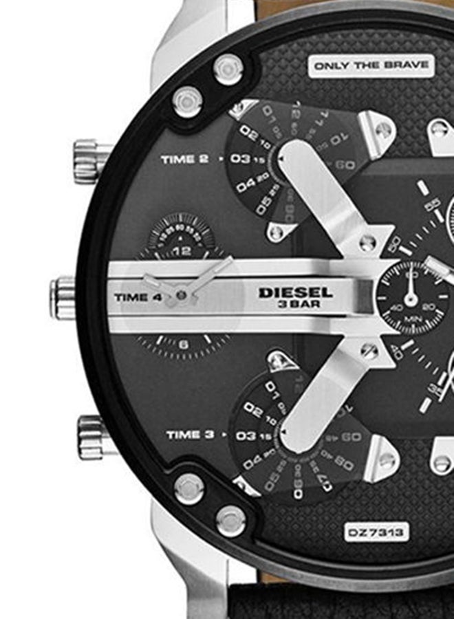 DIESEL Men's Mr. Daddy 2.0 Round Shape Leather Band Chronograph Wrist Watch 57 mm - Black - DZ7313 - Image 5