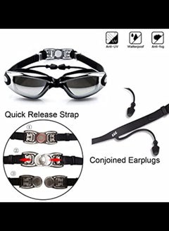 Generic Hd Waterproof Swimming Goggles And Swimming Cap With Goggles Frame Plating Black  - Image 4