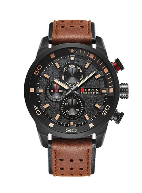 Men's Water Resistant Leather Chronograph Watch WT-CU-8250-B - 48 mm - Brown