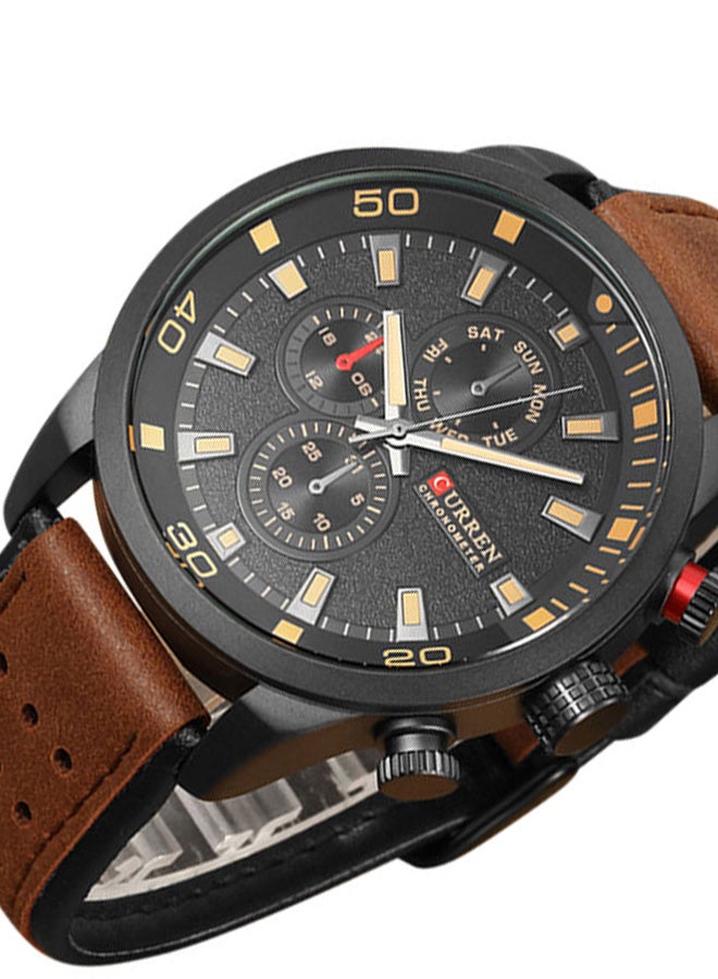 Men's Water Resistant Leather Chronograph Watch WT-CU-8250-B - 48 mm - Brown