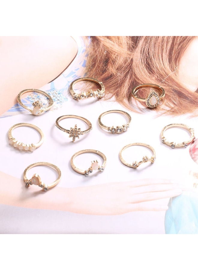 Beauenty - 10-Piece Elegant Style Geometric Pattern Ring Set - Image 1